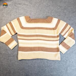 St John's Bay Pullover Sweater Tan Cream Long Sleeve Knit Cottage Women's Sz XL